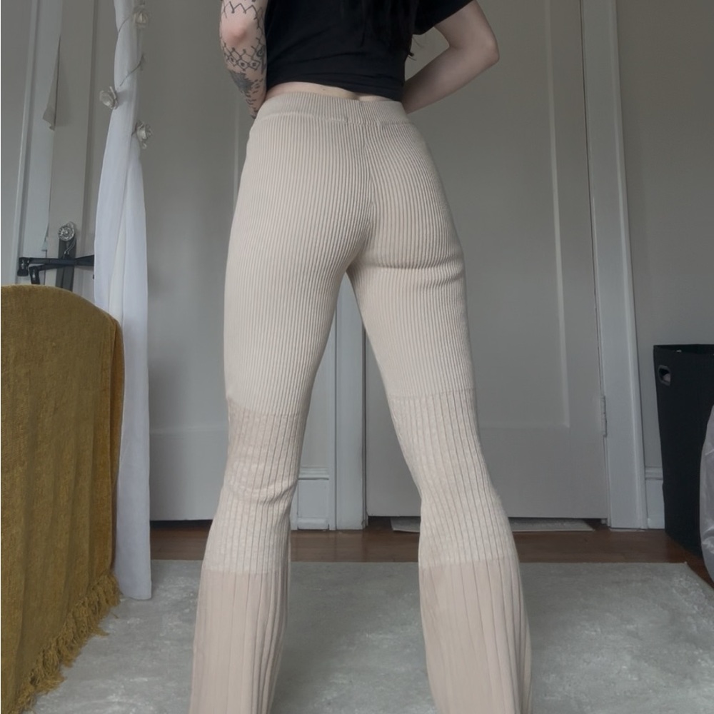 Maniere De Voir Neutral Ribbed Knit Pants